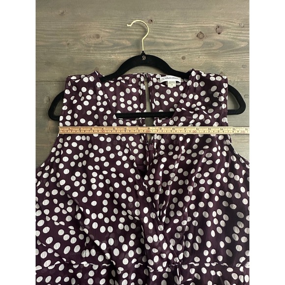 Calvin Klein Women's Burgandy White Polkadot Sleeveless Midi Dress Size 16 NEW - Picture 10 of 13